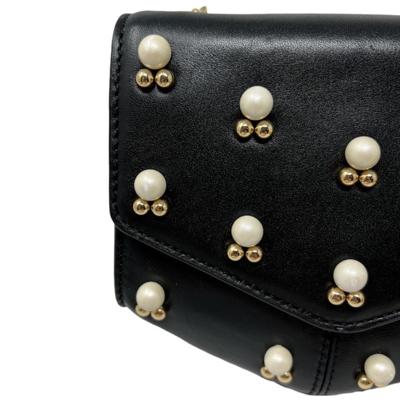 SANDRO Lou PM Black Leather Pearl Embellished Mini Leather Chain Bag - Picture 8 of 15